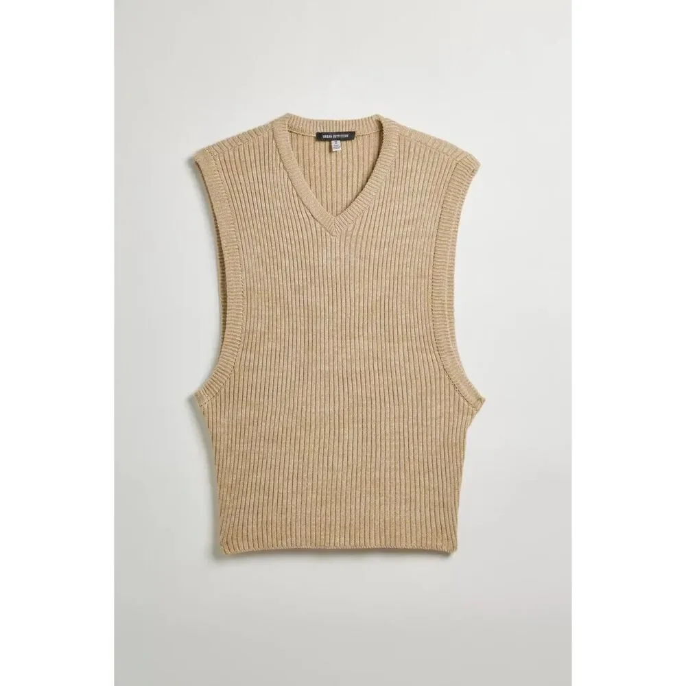 NWT Urban Outfitters Beige Sleeveless Knit Sweater Vest Tank Top Size Small NWT